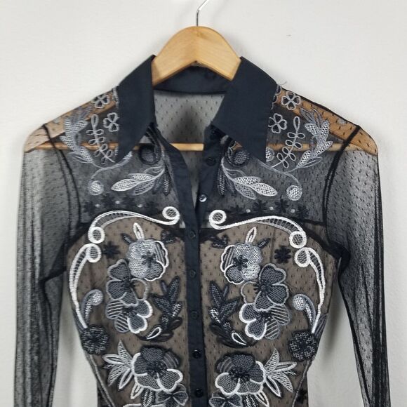 Blanc Nature Vintage Y2K Embroidered Goth Mesh Shirt Size 38 (Cigarette Odor) - Picture 8 of 14